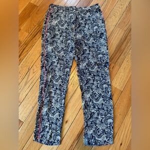 Sandro Paris Blue Floral Pants Viscose High Rise Ankle Pockets Women’s Sz 36